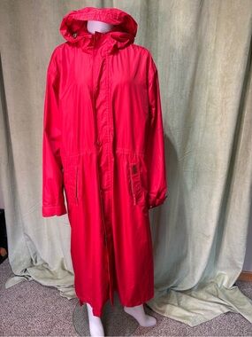 Equestrian unisex Long Hooded Raincoat - Bright Red